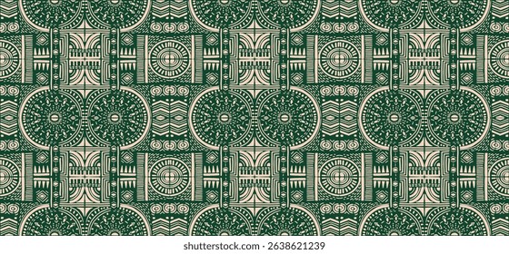 Tribal vector ornament. Seamless African pattern. Ethnic carpet with chevrons. Aztec style. Geometric mosaic on the tile, majolica. Ancient interior. Modern rug. Geo print on textile. Kente Cloth.