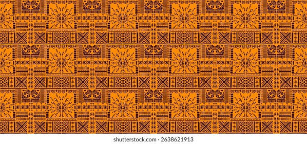 Tribal vector ornament. Seamless African pattern. Ethnic carpet with chevrons. Aztec style. Geometric mosaic on the tile, majolica. Ancient interior. Modern rug. Geo print on textile. Kente Cloth.
