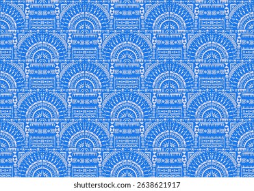 Tribal vector ornament. Seamless African pattern. Ethnic carpet with chevrons. Aztec style. Geometric mosaic on the tile, majolica. Ancient interior. Modern rug. Geo print on textile. Kente Cloth.