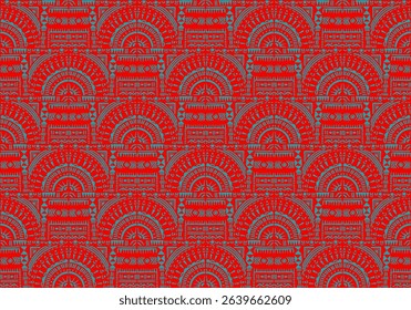 Tribal vector ornament. Seamless African pattern. Ethnic carpet with chevrons. Aztec style. Geometric mosaic on the tile, majolica. Ancient interior. Modern rug. Geo print on textile. Kente Cloth.