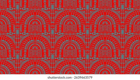 Tribal vector ornament. Seamless African pattern. Ethnic carpet with chevrons. Aztec style. Geometric mosaic on the tile, majolica. Ancient interior. Modern rug. Geo print on textile. Kente Cloth.