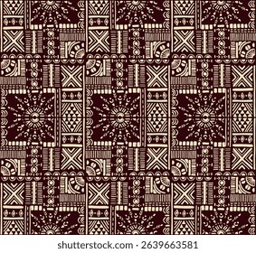 Tribal vector ornament. Seamless African pattern. Ethnic carpet with chevrons. Aztec style. Geometric mosaic on the tile, majolica. Ancient interior. Modern rug. Geo print on textile. Kente Cloth.