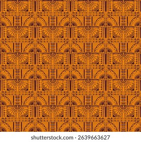 Tribal vector ornament. Seamless African pattern. Ethnic carpet with chevrons. Aztec style. Geometric mosaic on the tile, majolica. Ancient interior. Modern rug. Geo print on textile. Kente Cloth.
