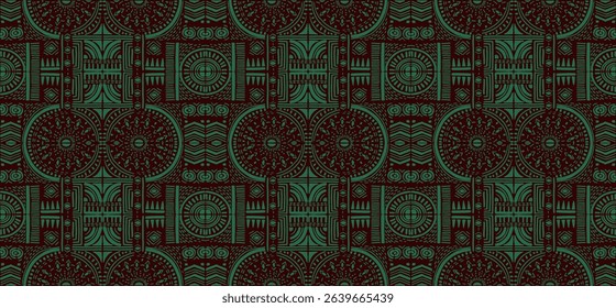 Tribal vector ornament. Seamless African pattern. Ethnic carpet with chevrons. Aztec style. Geometric mosaic on the tile, majolica. Ancient interior. Modern rug. Geo print on textile. Kente Cloth.