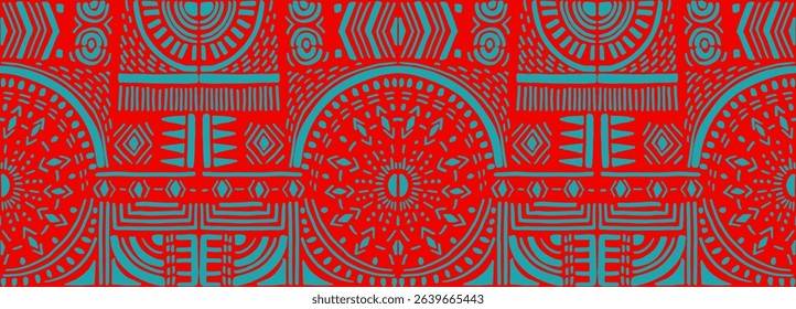 Tribal vector ornament. Seamless African pattern. Ethnic carpet with chevrons. Aztec style. Geometric mosaic on the tile, majolica. Ancient interior. Modern rug. Geo print on textile. Kente Cloth.
