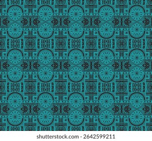 Tribal vector ornament. Seamless African pattern. Ethnic carpet with chevrons. Aztec style. Geometric mosaic on the tile, majolica. Ancient interior. Modern rug. Geo print on textile. Kente Cloth.