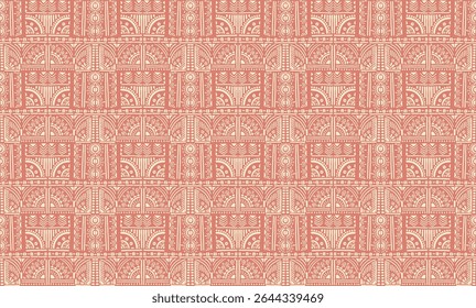 Tribal vector ornament. Seamless African pattern. Ethnic carpet with chevrons. Aztec style. Geometric mosaic on the tile, majolica. Ancient interior. Modern rug. Geo print on textile. Kente Cloth.