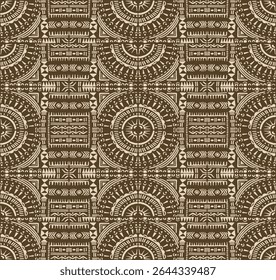 Tribal vector ornament. Seamless African pattern. Ethnic carpet with circle, wave. Aztec style. Geometric mosaic on the tile, majolica. Ancient interior. Modern rug. Geo print on textile. Kente Cloth.