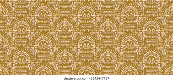 Tribal vector ornament. Seamless African pattern. Ethnic carpet with chevrons. Aztec style. Geometric mosaic on the tile, majolica. Ancient interior. Modern rug. Geo print on textile. Kente Cloth.