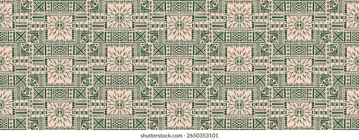 Tribal vector ornament. Seamless African pattern. Ethnic carpet with chevrons. Aztec style. Geometric mosaic on the tile, majolica. Ancient interior. Modern rug. Geo print on textile. Kente Cloth.