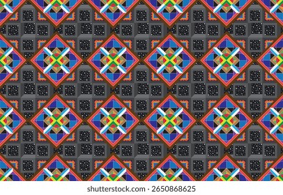 Ornamento vetorial tribal. Padrão africano perfeito. Tapete étnico com divisas. Estilo asteca. Mosaico geométrico na telha, majolica. Interior antigo. Tapete moderno. Impressão geográfica sobre têxteis. Kente Cloth.
