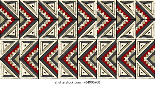 Tribal vector ornament. Seamless African pattern. Ethnic carpet with chevrons. Aztec style. Geometric mosaic on the tile, majolica.  Ancient interior. Modern rug. Geo print on textile. Vintage fabric.