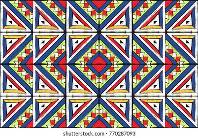 Tribal vector ornament. Seamless African pattern. Ethnic carpet with chevrons. Aztec style. Geometric mosaic on the tile, majolica. Ancient interior. Modern rug. Geo print on textile. Vintage fabric.