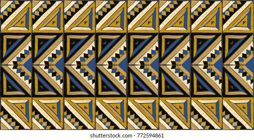 Tribal vector ornament. Seamless African pattern. Ethnic carpet with chevrons and  triangles. Aztec style. Geometric mosaic with triangles on the tile. Ancient interior. Modern rug. Geo print on te