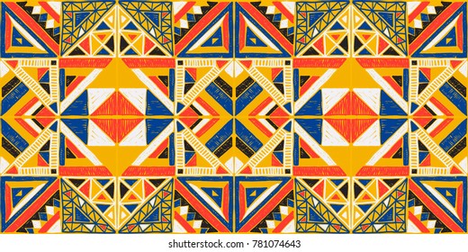 Tribal Vector Ornament. Seamless African Pattern. Ethnic Carpet With Chevrons And Triangles. Aztec Style. Geometric Mosaic With Triangles On The Tile. Ancient Interior. Modern Rug. Geo Print