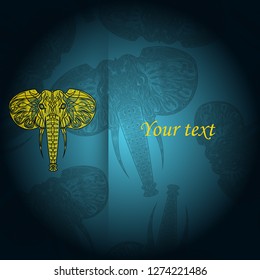 Tribal vector pattern with elephant. Ethnic indian background. Vintage retro color. Hand drawn illustration. Wallpaper, cloth design, fabric, paper, textile, cotton