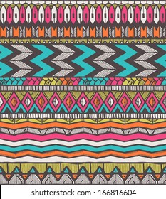 Tribal vector pattern. Seamless hand-drawn background. EPS 10.