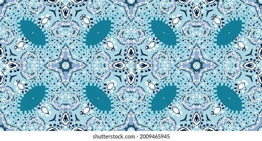 Boho de impresión de vectores tribales. Kaleidoscopio gráfico azul claro. Bandana Trendy Geometric. Indigo Mosaic Hand hecho. Pintura abstracta azul claro. Azulejo Design. Alfombra bohemiana hippie.