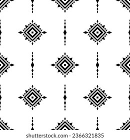 Tribal vector seamless Aztec repeat pattern. Abstract ethnic geometric art print design for textile template, fabric, curtain, shirt, frame. Black and white colors.