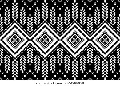 Tribal vector seamless background. Black and white Ethnic patterns embroidery. Traditional Navajo geometric print art Aztec. Design for wallpaper, Pillow, textile, cloth, folk, sarong