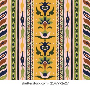Tribal vector seamless Navajo pattern. Hand drawn abstract background.Ukrainian pattern Ukrainian patternGeometric damascus ornament. Ikat border. Ethnic embroidery with leaves and monograms. Tribal v