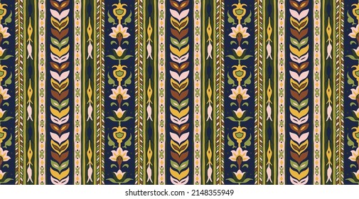 Vector tribal sin fisuras patrón Navajo. Patrón ucraniano de patrón ucranianoOrnamento de damasco geométrico. Frontera Ikat. bordado étnico con hojas y monogramas. Tribal v