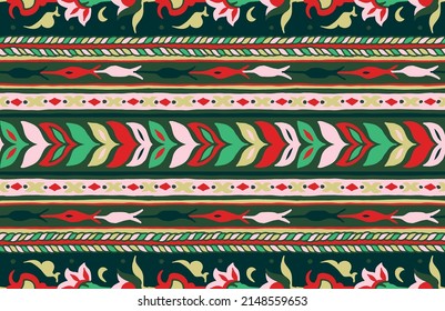 Tribal vector seamless Navajo pattern. Hand drawn abstract background.Ukrainian pattern Ukrainian patternGeometric damascus ornament. Ikat border. Ethnic embroidery with leaves and monograms.