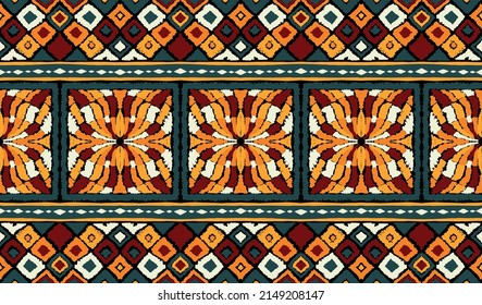 Tribal vector seamless Navajo pattern. Hand drawn abstract background.Ukrainian pattern Ukrainian patternGeometric damascus ornament. Ikat border. Ethnic embroidery with leaves and monograms. 
