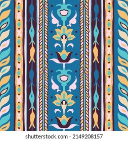Tribal vector seamless Navajo pattern. Hand drawn abstract background.Ukrainian pattern Ukrainian patternGeometric damascus ornament. Ikat border. Ethnic embroidery with leaves and monograms. 