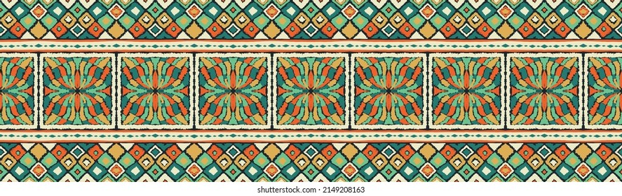 Tribal vector seamless Navajo pattern. Hand drawn abstract background.Ukrainian pattern Ukrainian patternGeometric damascus ornament. Ikat border. Ethnic embroidery with leaves and monograms. 