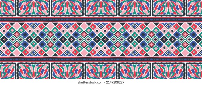 Tribal vector seamless Navajo pattern. Hand drawn abstract background.Ukrainian pattern Ukrainian patternGeometric damascus ornament. Ikat border. Ethnic embroidery with leaves and monograms. 