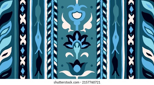 Vector tribal sin fisuras patrón Navajo. Patrón ucraniano de patrón ucranianoOrnamento de damasco geométrico. Frontera Ikat. bordado étnico con hojas y monogramas. Tribal v