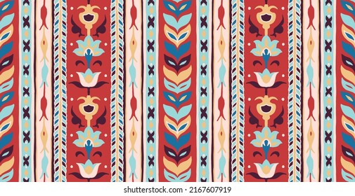 Vector tribal sin fisuras patrón Navajo. Fondo abstracto de mano dibujado. Patrón ucraniano patrón ucraniano adorno de damasco geométrico. Frontera Ikat. Patrón folk sin foco al estilo azteca. indio