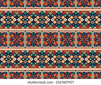 Vector tribal sin fisuras patrón Navajo. Fondo abstracto de mano dibujado. Patrón ucraniano patrón ucraniano adorno de damasco geométrico. Frontera Ikat. Patrón folk sin foco al estilo azteca. indio