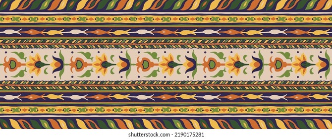 Tribal vector seamless Navajo pattern. Hand drawn abstract background.Ukrainian pattern Ukrainian patternGeometric damascus ornament. Ikat border. Ethnic embroidery with leaves and monograms.