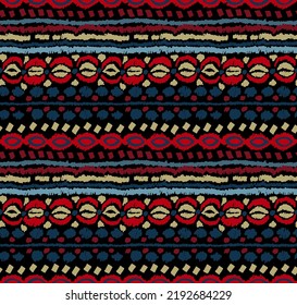 Vector tribal sin fisuras patrón Navajo. Trajo mano de fondo abstracto. Ornamento de damasco geométrico. Frontera Ikat. bordado étnico con hojas y monogramas. Textura vectorial tribal. Patata de folclore sin mar