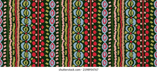 Tribal vector seamless Navajo pattern. Hand drawn abstract background. Geometric damascus ornament. Ikat border. Ethnic embroidery with leaves and monograms. Tribal vector texture. Seamless folk patte