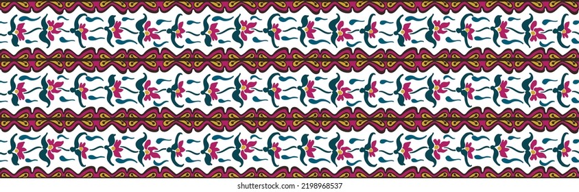 Tribal vector seamless Navajo pattern. Hand drawn abstract background. Geometric damascus ornament. Ikat border. Ethnic embroidery with leaves and monograms. Tribal vector texture. Seamless folk patte