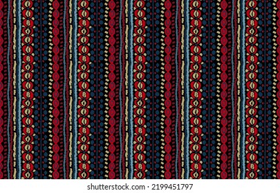 Tribal vector seamless Navajo pattern. Hand drawn abstract background. Geometric damascus ornament. Ikat border. Ethnic embroidery with leaves and monograms. Tribal vector texture. Seamless folk patte