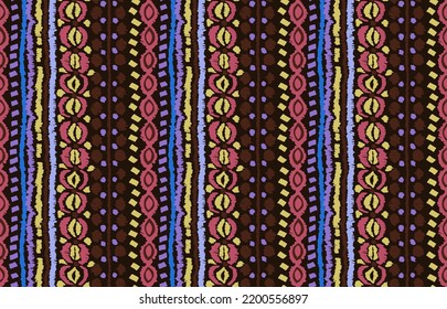 Tribal vector seamless Navajo pattern. Hand drawn abstract background. Geometric damascus ornament. Ikat border. Ethnic embroidery with leaves and monograms. Tribal vector texture. Seamless folk patte