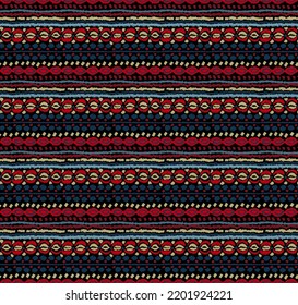 Tribal vector seamless Navajo pattern. Hand drawn abstract background. Geometric damascus ornament. Ikat border. Ethnic embroidery with leaves and monograms. Tribal vector texture. Seamless folk patte