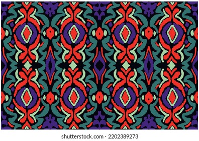 Tribal vector seamless Navajo pattern. Hand drawn abstract background. Geometric damascus ornament. Ikat border. Ethnic embroidery with leaves and monograms. Tribal vector texture. Seamless folk patte