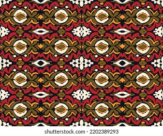 Vector tribal sin fisuras patrón Navajo. Trajo mano de fondo abstracto. Ornamento de damasco geométrico. Frontera Ikat. bordado étnico con hojas y monogramas. Textura vectorial tribal. Patata de folclore sin mar