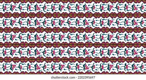 Vector tribal sin fisuras patrón Navajo. Trajo mano de fondo abstracto. Ornamento de damasco geométrico. Frontera Ikat. bordado étnico con hojas y monogramas. Textura vectorial tribal. Patata de folclore sin mar