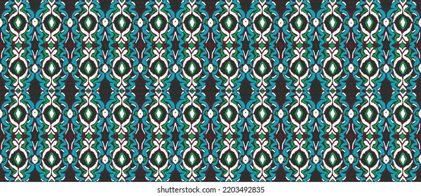 Vector tribal sin fisuras patrón Navajo. Trajo mano de fondo abstracto. Ornamento de damasco geométrico. Frontera Ikat. bordado étnico con hojas y monogramas. Textura vectorial tribal. Patata de folclore sin mar