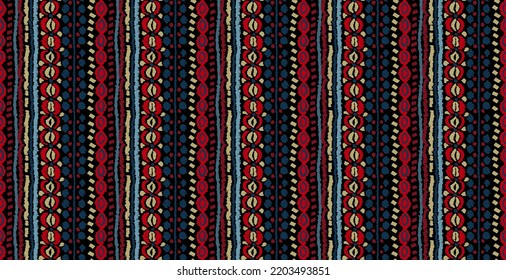Tribal vector seamless Navajo pattern. Hand drawn abstract background. Geometric damascus ornament. Ikat border. Ethnic embroidery with leaves and monograms. Tribal vector texture. Seamless folk patte