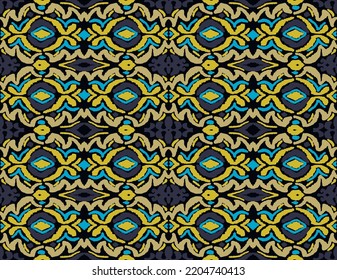 Tribal vector seamless Navajo pattern. Hand drawn abstract background. Geometric damascus ornament. Ikat border. Ethnic embroidery with leaves and monograms. Tribal vector texture. Seamless folk patte
