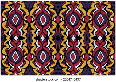 Vector tribal sin fisuras patrón Navajo. Trajo mano de fondo abstracto. Ornamento de damasco geométrico. Frontera Ikat. bordado étnico con hojas y monogramas. Textura vectorial tribal. Patata de folclore sin mar