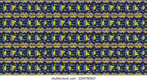 Tribal vector seamless Navajo pattern. Hand drawn abstract background. Geometric damascus ornament. Ikat border. Ethnic embroidery with leaves and monograms. Tribal vector texture. Seamless folk patte