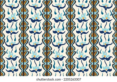 Tribal vector seamless Navajo pattern. Hand drawn abstract background. Geometric damascus ornament. Ikat border. Ethnic embroidery with leaves and monograms. Tribal vector texture. Seamless folk patte